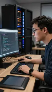 Cto Reviewing Code On A In A Content Creation Studio In Professional Environment
