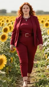 Curvy Plus Size High Waisted Trousers With Fitted Blouse And Blazer