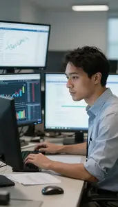 Data Scientist Calculating Financial Risk Models In A Statistics Analysis Office