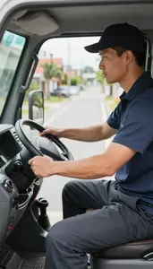 Delivery Driver Delivering Packages On A On City Streets On A Motorcycle At