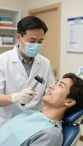 Dental Hygienist Checking A Patients Reflexes In A Speech Therapy Assessment