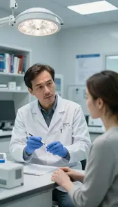 Dental Hygienist Explaining A Diagnosis To In A Medical Research Laboratory