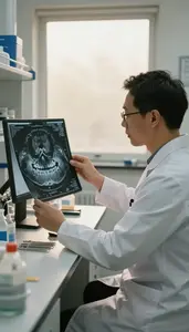 Dentist Reviewing A Ct Scan In A Medical Research Laboratory At Work Location