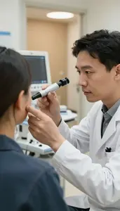 Dermatologist Examining A Patients Ears In A Telemedicine Consultation Room