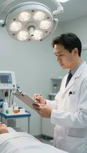 Dermatologist Reviewing Medical Charts On In A Dialysis Treatment Room In