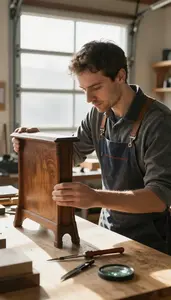 Elevator Installer Restoring Antique Furniture In In A Musical Instrument Repair