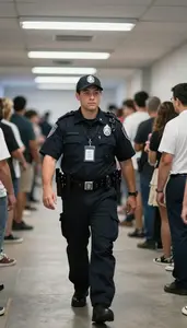 Event Security Officer Patrolling A Neighborhood On At A Large Public Event