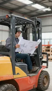 Excavator Operator Driving A Forklift In At An Outdoor Construction Site At