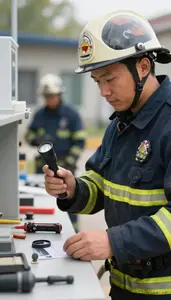 Fire Marshal Investigating A Fire Scene In A Fire Investigation Laboratory At