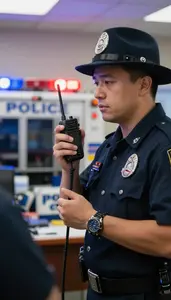 Fire Marshal Responding To An Emergency At A Police Station Briefing Room At