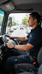 Fire Truck Driver Driving A Police Car Inside A Taxi In City Traffic At