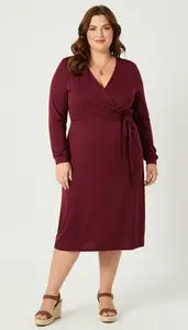 Flattering Plus Size Long Sleeve Wrap Dress For A Casual Occasion