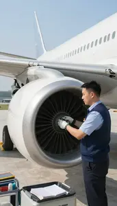 Flight Dispatcher Repairing An Aircraft Engine In An Aircraft Maintenance Hangar