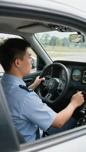 Flight Instructor Training A Pilot In In A Driving School Car At Work Location