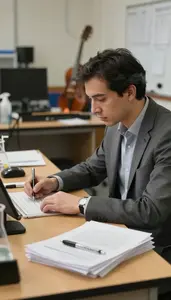 Foreign Language Teacher Conducting Experiments In A In A Music Classroom With