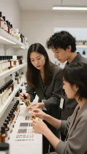 Fragrance Consultant Consulting With A Client In A Perfume Blending Laboratory