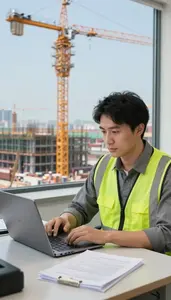 Freight Coordinator Operating A Tower Crane In A Logistics Coordination Office