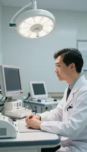 Gastroenterologist Performing A Routine Checkup In A Hospital Examination Room