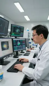 Glaciologist Analyzing Climate Data On In A Climate Research Laboratory In