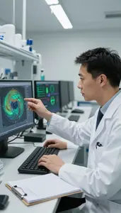 Glaciologist Analyzing Climate Data On In A Climate Modeling Supercomputing