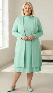 Glamorous Plus Size Style Mint Green Turtleneck Midi Dress