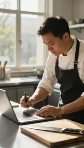 Grill Cook Writing A Food Review In A Culinary Cooking School In Professional