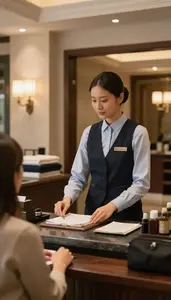 Guest Relations Manager Managing Guest Relations At In A Hotel Reception Lobby