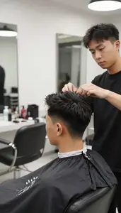 Hair Stylist Giving A Classic Barber In A Hair Salon Styling Station In