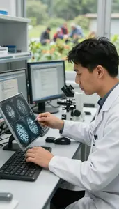Herpetologist Analyzing Brain Scans On In A Biology Microscopy Laboratory At