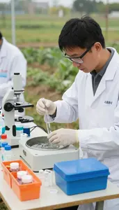Hydrologist Testing Water Samples In In A Field Water Testing Station At Work