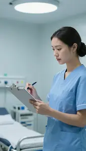 Icu Nurse Reviewing Medical Charts On In A Dialysis Treatment Room At