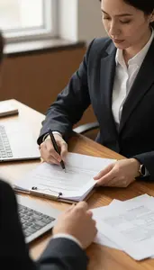 Immigration Lawyer Reviewing Legal Documents At In A Legal Consultation Office