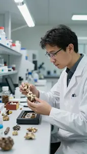 Immunologist Analyzing Fossil Samples In In A Psychology Experimental Laboratory