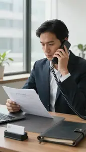Legal Counsel Making A Phone Call In A Home Office Workspace At Work Location