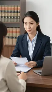 Legal Secretary Explaining Legal Rights To In A Lawyer Private Office At