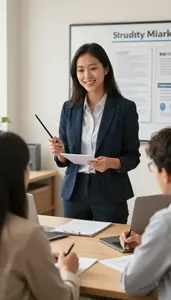Librarian Advising Students On Academic In A Study Abroad Program Office At Work
