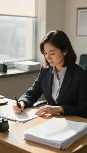 Life Coach Writing A Press Release In An Audit Examination Room At Professional