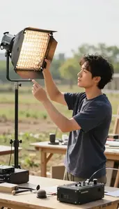 Lighting Designer Designing Lighting For A In A Prop Making Workshop In