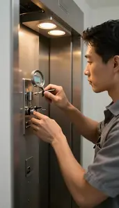 Locksmith Installing An Elevator In In An Elevator Shaft In Professional