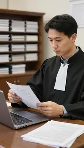 Magistrate Filing Court Documents At In A Court Clerk Filing Office At Workplace