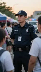 Mall Security Officer Managing Crowd Control At At An Emergency Medical Incident