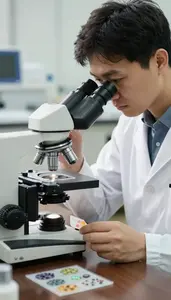 Mammalogist Examining Cells Under A In A Biology Microscopy Laboratory In Daily