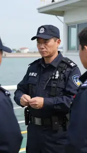 Marine Police Officer Enforcing Maritime Laws On In An Immigration Processing