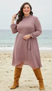 Mauve Mauve Shirt Dress With Self Tie Belt Plus Size Fashion