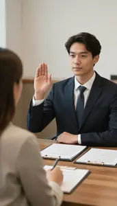 Mediator Administering An Oath As In A Mediation Conference Room At Work