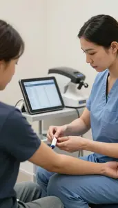 Midwife Drawing Blood From A In A Chiropractic Adjustment Room In Daily Work