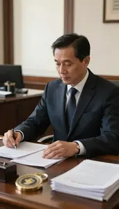 Minister Governing A State From In A City Hall Office At Professional Venue