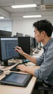 Network Administrator Building A Rest Api In A Software Startup Office At Work