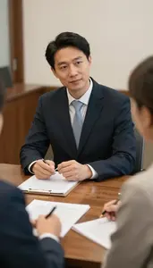Notary Public Mediating A Dispute Between In An Arbitration Hearing Room In