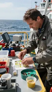 Oceanographer Collecting Ocean Samples On On A Marine Research Vessel In Daily